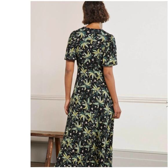 BODEN Jersey Midi Maxi Tea Dress Black & Green Oriental Cascade Floral Print 6 - Picture 3 of 11